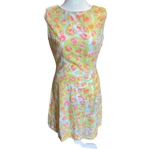 Vintage 60’s Lime Green Sleeveless Floral Shift Dress XS